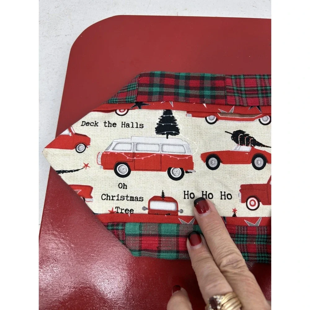 Small Table Runner & Tree Cookie Cutter Christmas Plaid Truck Santa Van Wagon